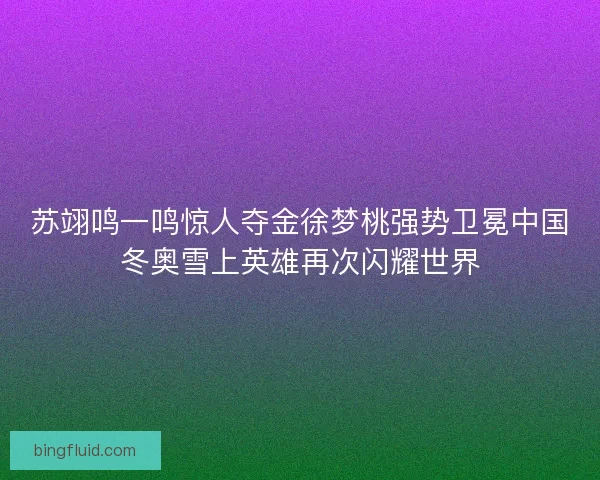 苏翊鸣一鸣惊人夺金徐梦桃强势卫冕中国冬奥雪上英雄再次闪耀世界